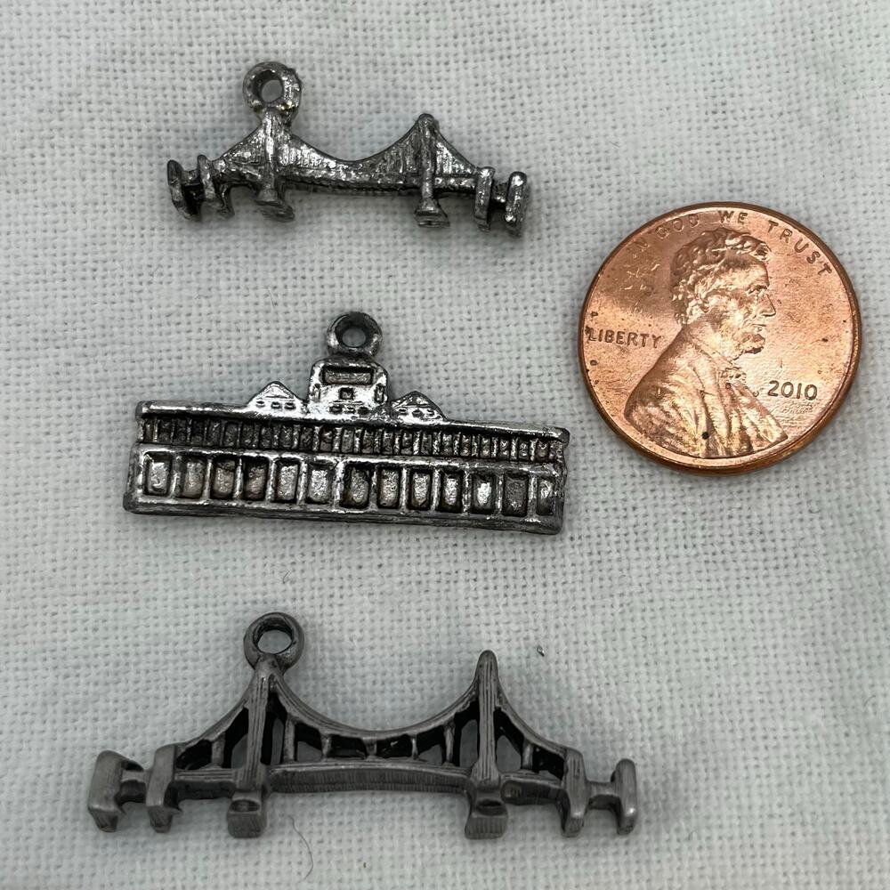 Set of 3 Charms Bridges Building Jewelry Maker Crafting Bracelet Necklace